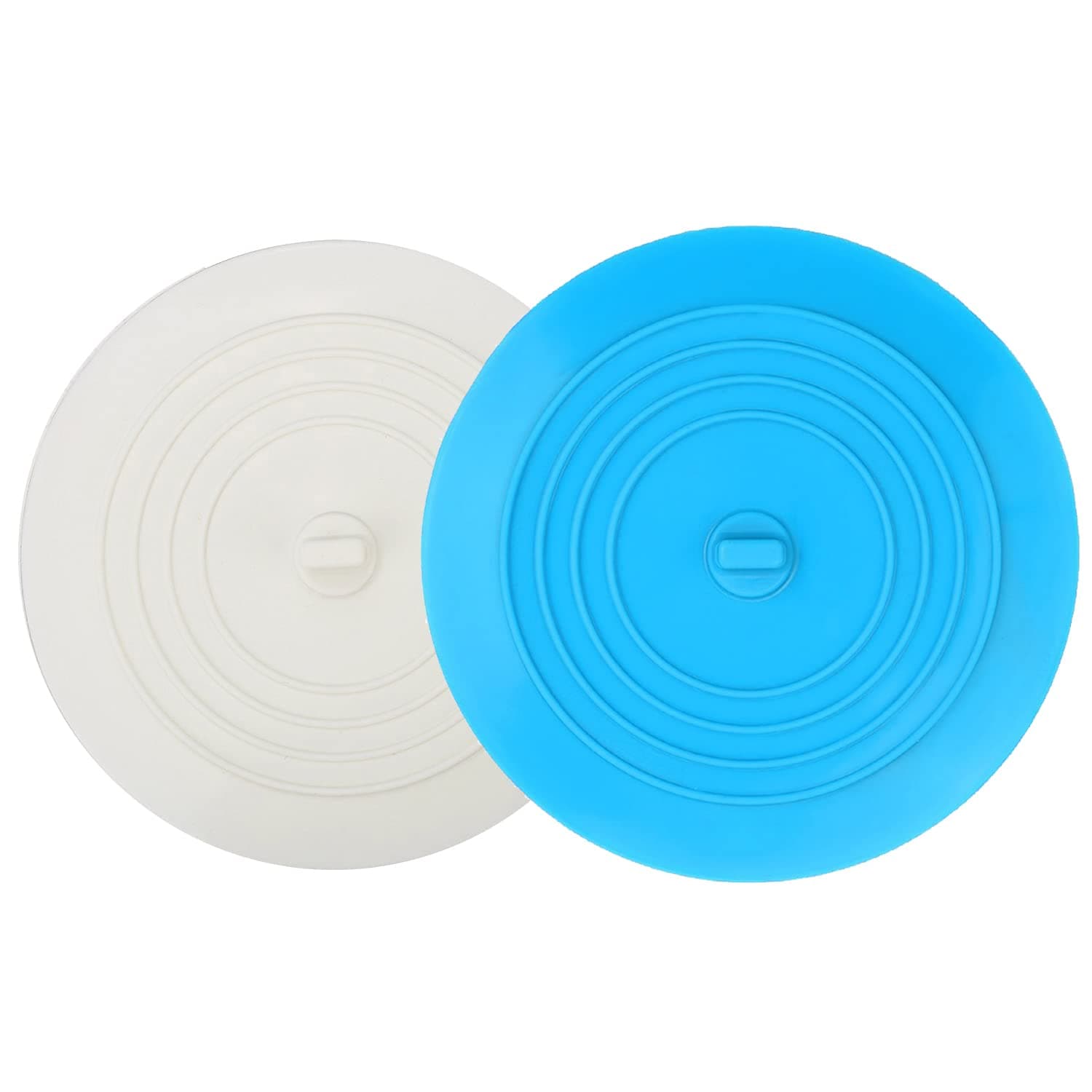 V-TOP Tub Stopper 2 Pack Silicone Drain Plug Sinks Stopper Flat Suction Cover for Kitchen Bathroom and Laundry 6 inches (White&Blue)