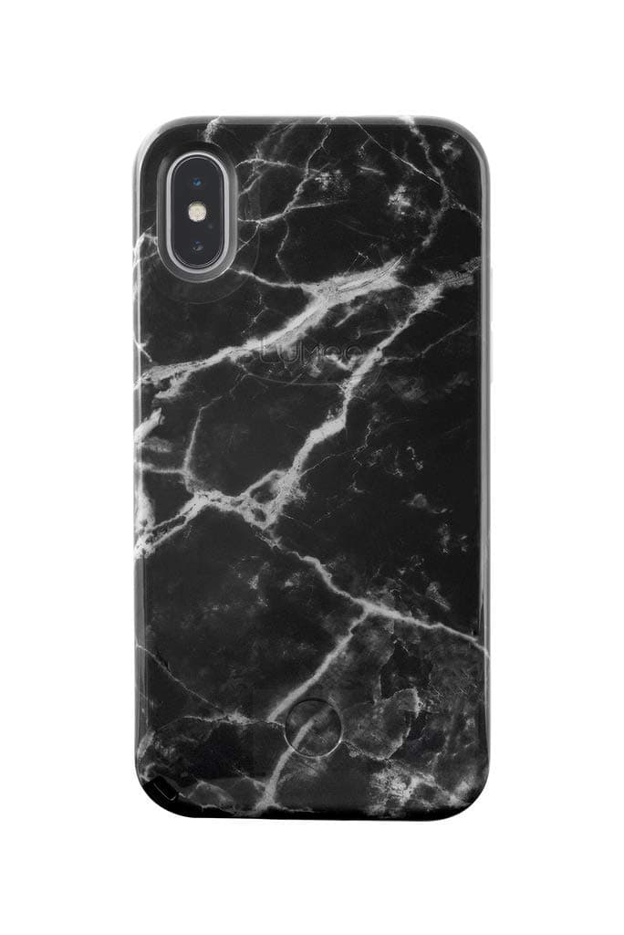 LuMee Selfie Phone Case, Black Marble | LED Lighting, Variable Dimmer | Shock Absorption, Bumper Case | iPhone X/iPhone Xs, Model:LS-IPX-BMR2