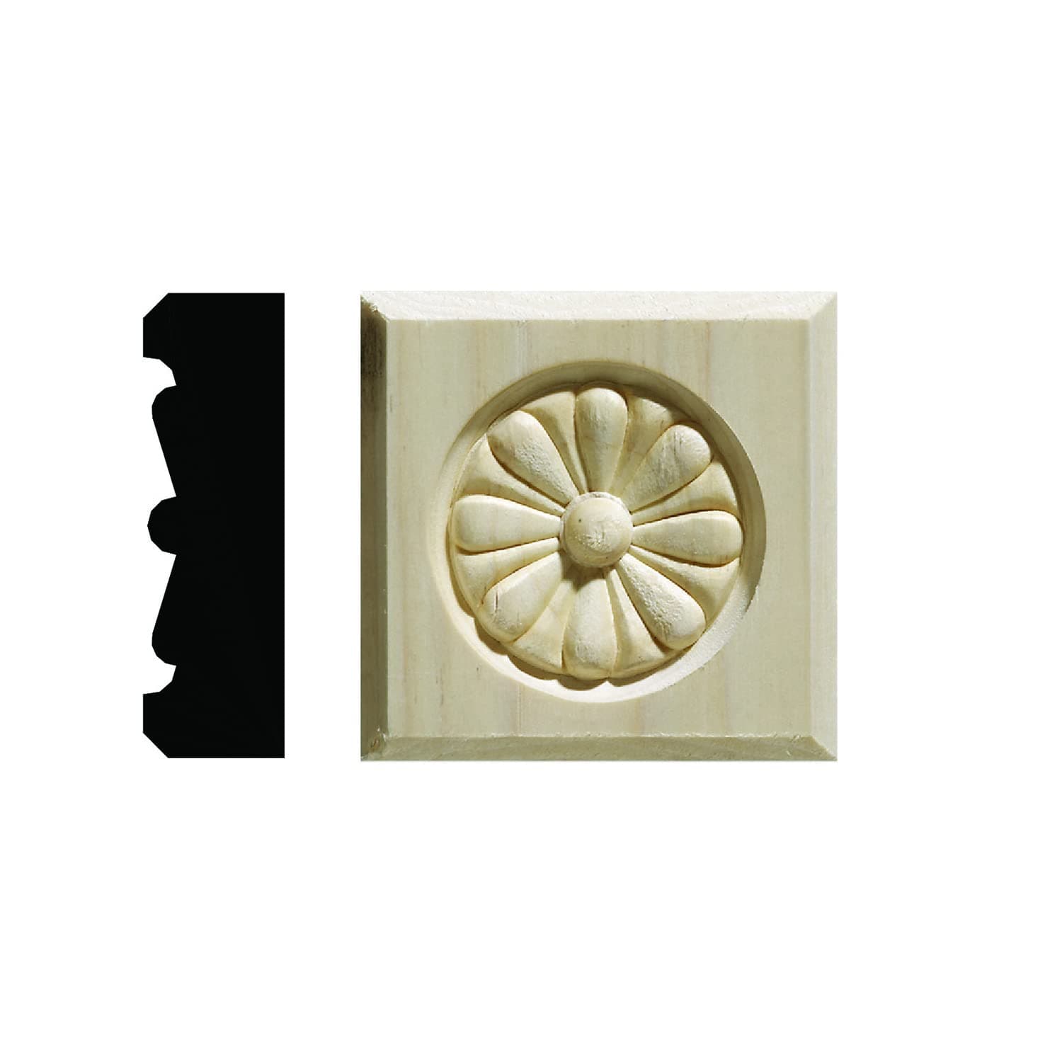 3-1/2 in x 3-1/2 in White Hardwood Rosette Pattern Bevelled Edge Corner Block