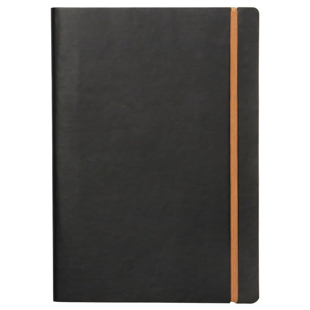 Paperchase Agenzio Medium Thick Black Soft Ruled Notebook, Notepad, Journal, Elastic Closure with Expandable Pocket, AG-VR