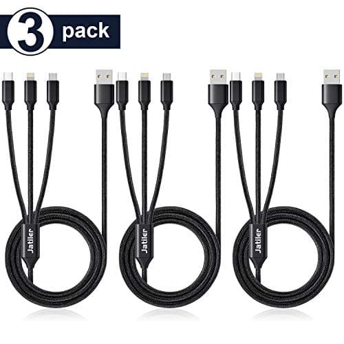 3Pack Multi Charging Cable, 5ft Multi Charger Cable Nylon Braided Multiple USB Cable Universal 3 in 1 Charging Cord Adapter with Type-C,Micro USB Port Connectors for Cell Phones and More[Upgraded]