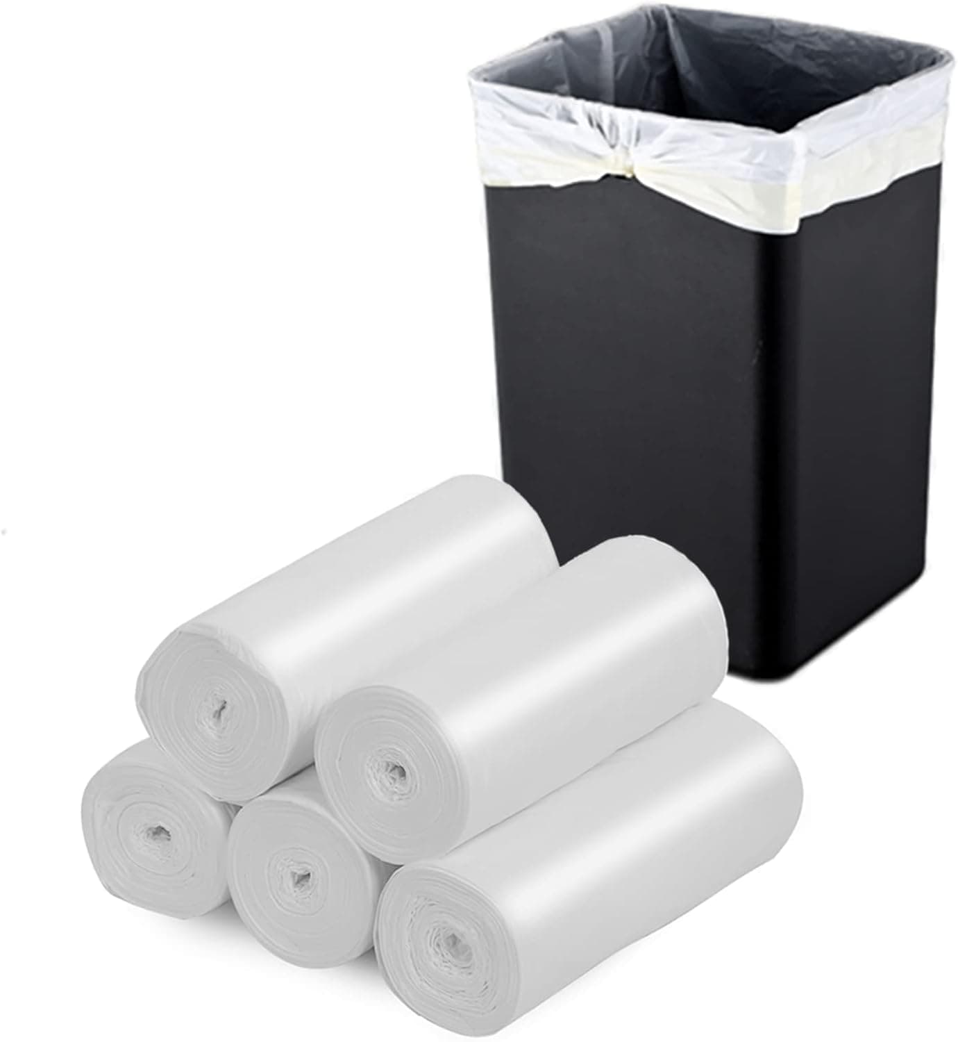 Biodegradable Trash Bags - 5 Gallon Durable Garbage Bag, Pack of 60, Perfect for Tall Trash Cans Green Thicken Recycling Bin Bags for Kitchen, Bathroom, Camping, Office, Car WHITE