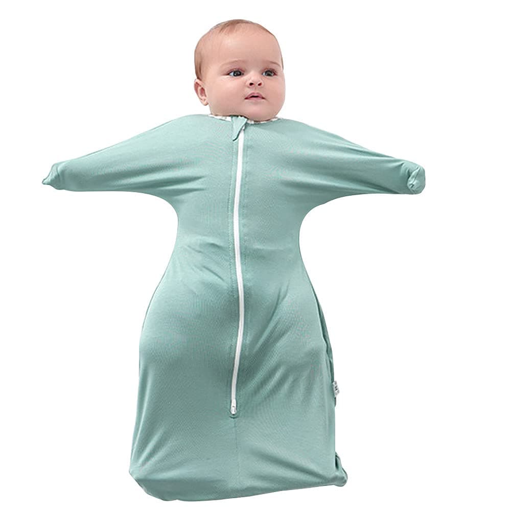 ZIGJOYShark-Fin Transition Swaddle - 0.5 Tog Rayon Made from Bamboo Sleep Sack Transitional Swaddle Sack Baby Wearable Blanket with 2-Way Zipper, Mint Green, 6-9 Months