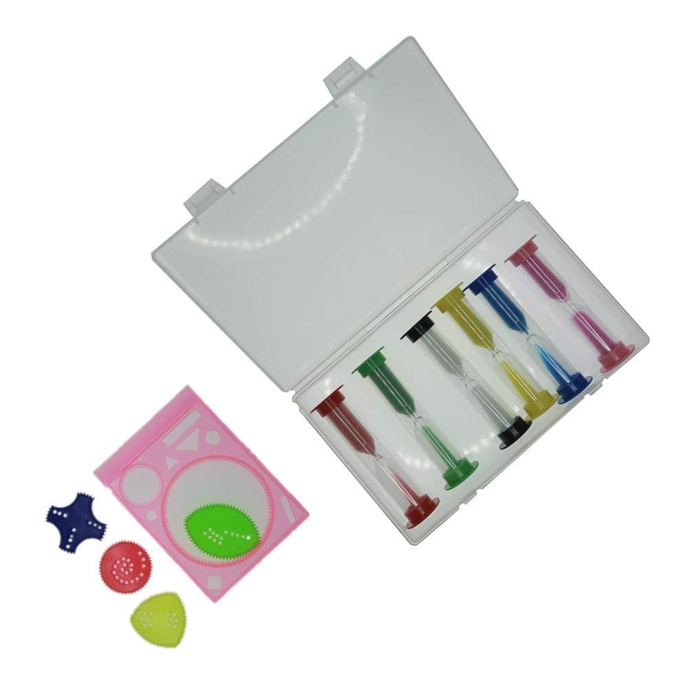 Sandglass Hourglass Timer, Ulocest 6Pcs Sand Timer for Kitchen Office Game Timer 30sec / 1min / 2mins / 3mins / 5mins / 10mins with Curve Ruler(Random Color) and Storage Box