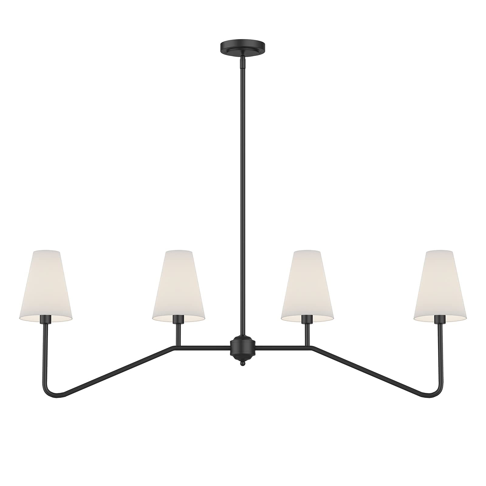 Electro bp;47" W 4-Light Linear Kitchen Island Lighting Fixture Classic Chandeliers Matt Black with White Linen Shades for Dining Room,E12,160W;