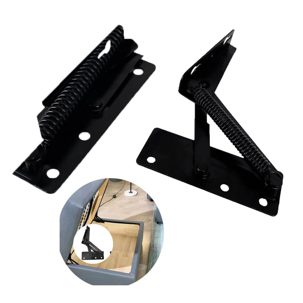 QIAO[2 Pieces] 80 Degree Foldable Lift Bracket, Black Spring Hinge, widely Used for Sofa Lifters, Furniture Storage Support Hinges