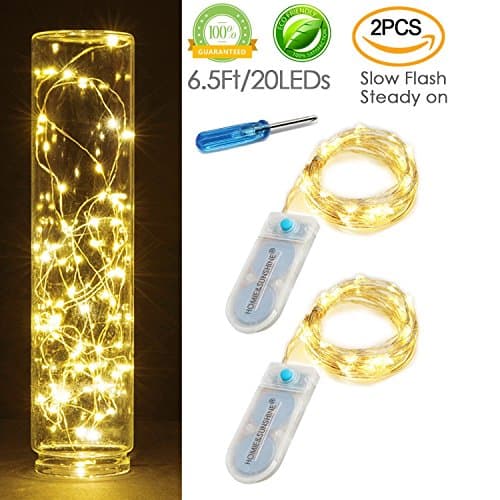 [2-PACK] Twinkle Lights 3 Modes Twinkle String Lights with 20 LED Starry String Lights on 6.5ft Silvery Wire,Fairy Lights Battery Powered by 2xCR2032 for Party,Wedding,Christmas Tabel Decor,Warm White