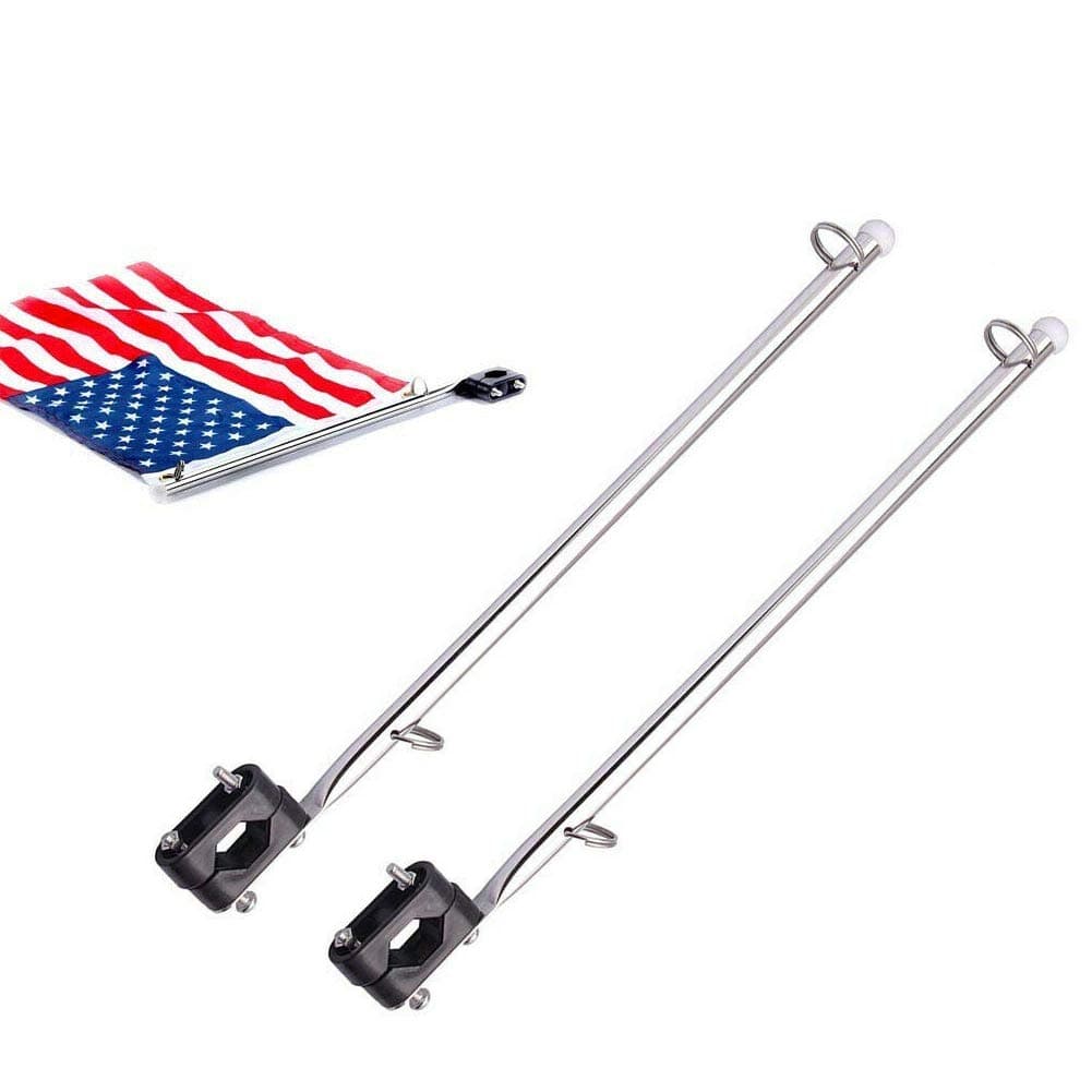 2 Pack Universal Boat Flag with Boat Flag Pole Kit, Stainless Steel Rail Mount Flag Pole, USA Flag with 50 Stars Boat Accessories