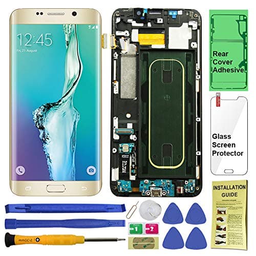 Display Touch Screen (AMOLED) Digitizer Assembly with Frame for Samsung Galaxy S6 Edge Plus (5.7 inch) G928R4 (Us Cellular) (for Phone Repair Part Replacement) (Free Repair Tools) (Gold Platinum)
