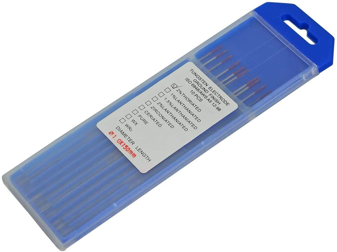 RIVERWELD TIG Welding Tungsten Electrode 2% Thoriated WT20 Red Tips .040" x 6" & 1.0mm x 150mm Pack of 10