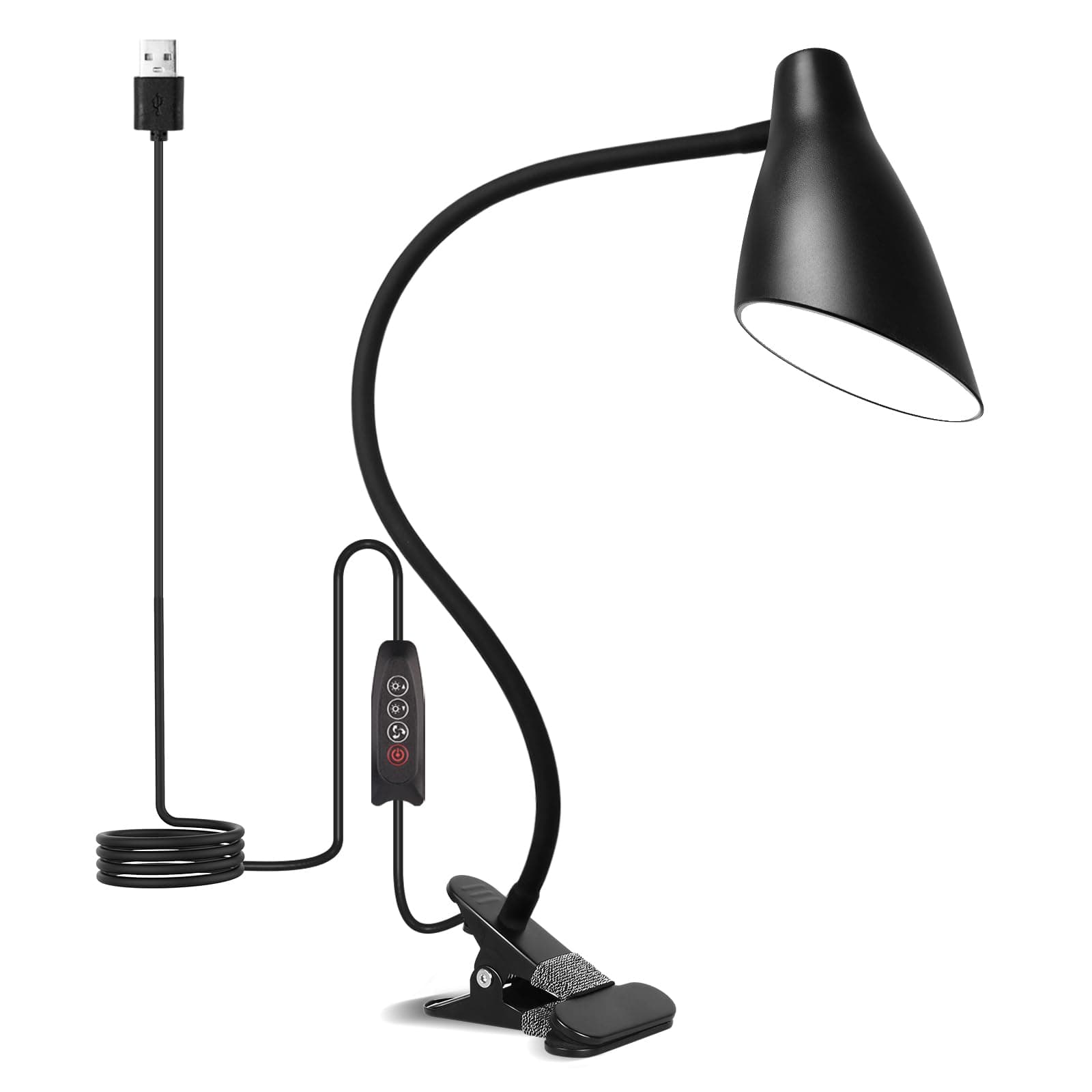 Semlos 38 LED Clip on Light, USB Desk Light, Reading Lamp for Bedroom Tabletop, 3 Color Modes 10 Dimming Brightness Desk Lamps, Adjustable Gooseneck, Auto Off