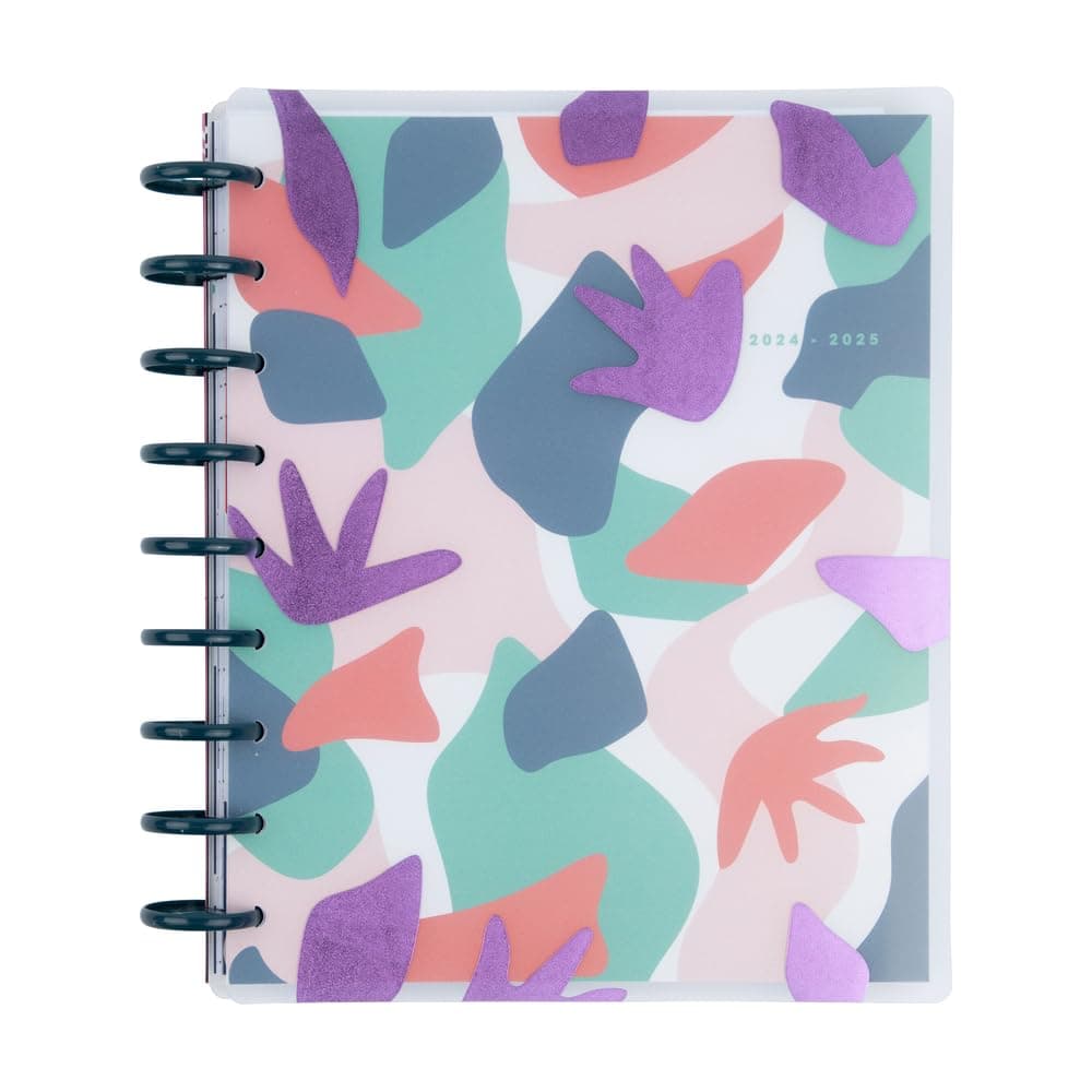 Happy Planner Disc-Bound Mid-Year 12-Month Academic Planner July 2024–June 2025, Classic-Size Planner for School, Abstract Florals, 72 Pages, 12 Dividers, 2 Sticker Sheets, 7" x 9 3/4"