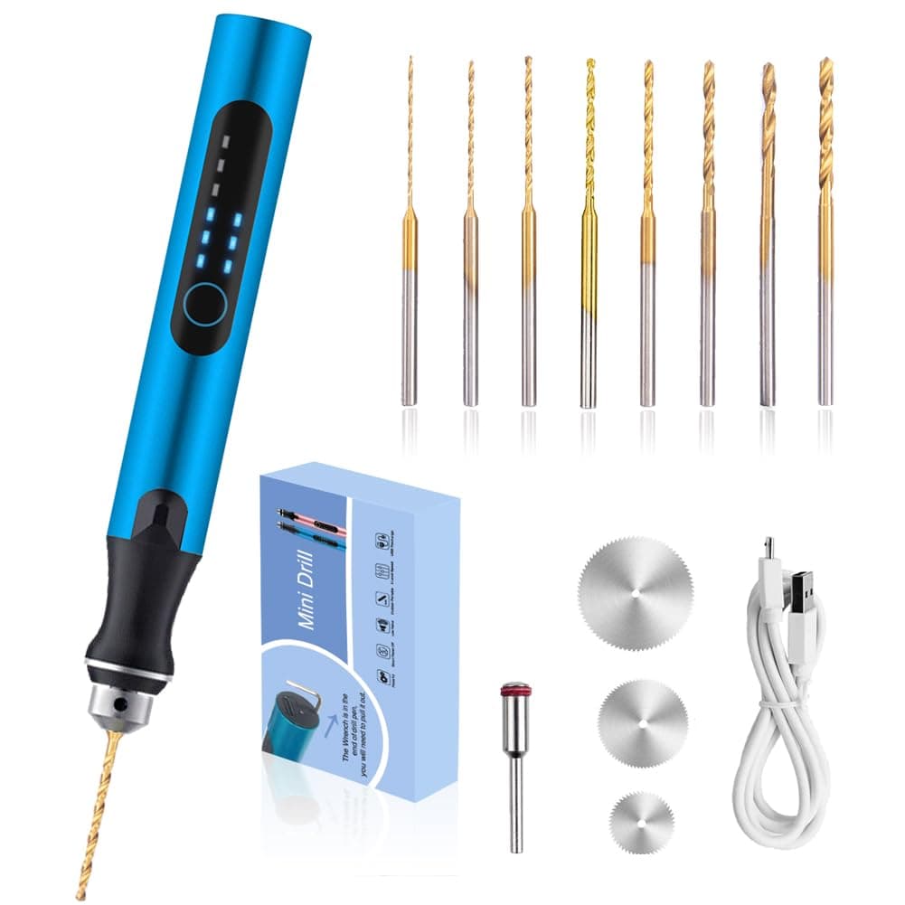 3-Speed Cordless Mini Drill Pen With 8 Small Drill Bits,Rechargeable Electric Hand Drill Pin Vise,Resin Drill Set For Jewelry Making,Resin,Plastic,Wood,Keychains DIY (BLUE)
