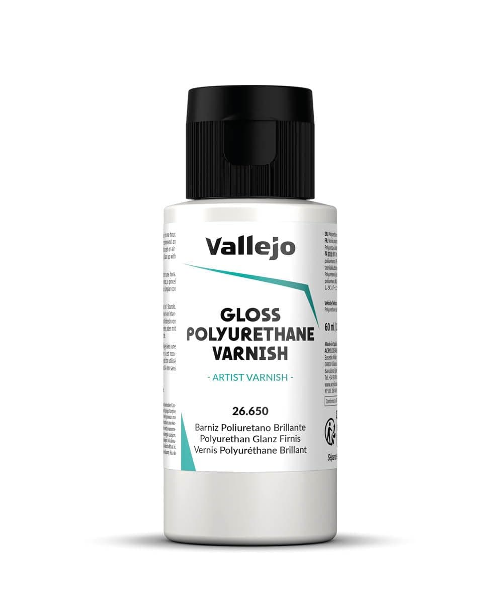 Vallejo - Polyurethane Varnish | Gloss Finish 60 ml. (2.02 fl.oz.) | Extraordinary Hardness & Permanence | Create a Perfect Clear Coat | Scratch Resistant for Outdoor and Indoor Surfaces