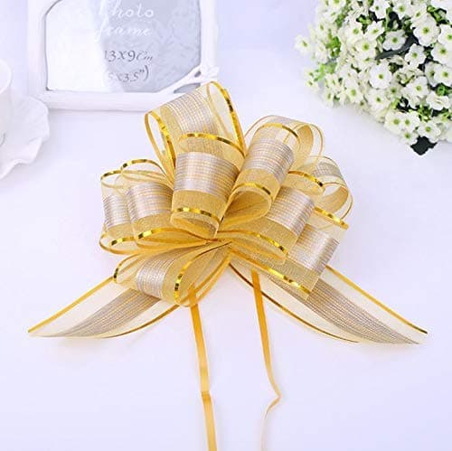 20 PCS Pull Bow,Organza,Large, 6 Inches,Wedding Decorations, Christmas Gift Ribbons, 20 pcs (Gold-BARK-Pattern)
