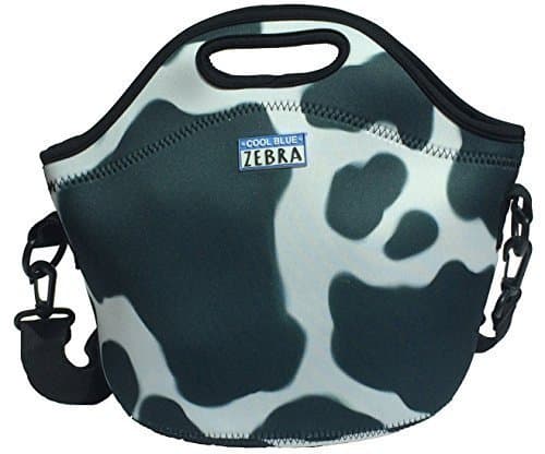 Cool Blue Zebra Neoprene Cool Bag With Shoulder Strap - Lunch Box, Beach Bag, Swim Bag - Keeps Food Fresh - Drinks Cold - Ideal For School Lunches, Picnics Or Day Trips - Choice Of Original Designs (Cow Print)