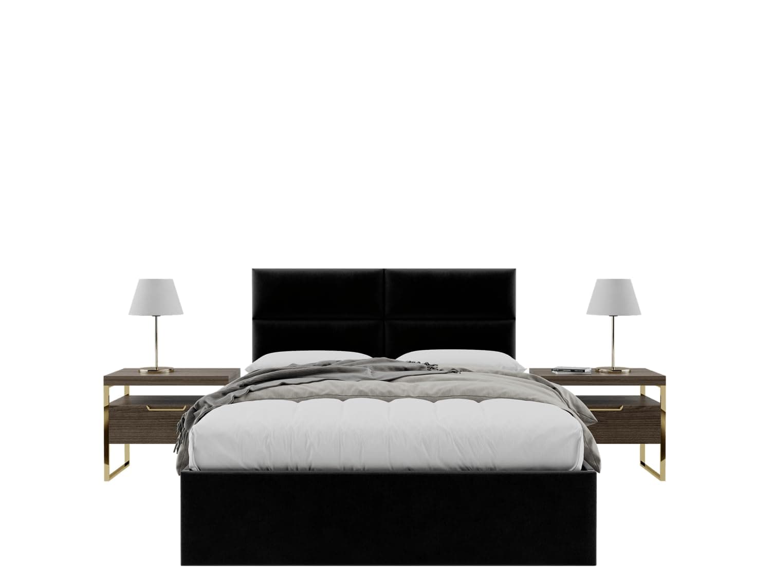 Vänt Upholstered Wall Mounted Headboard Panels -Isabelle Layout - 60" X 23"-Configuration of 4 Individual Panels - Recommended for Queen-Full - Velvet/Black