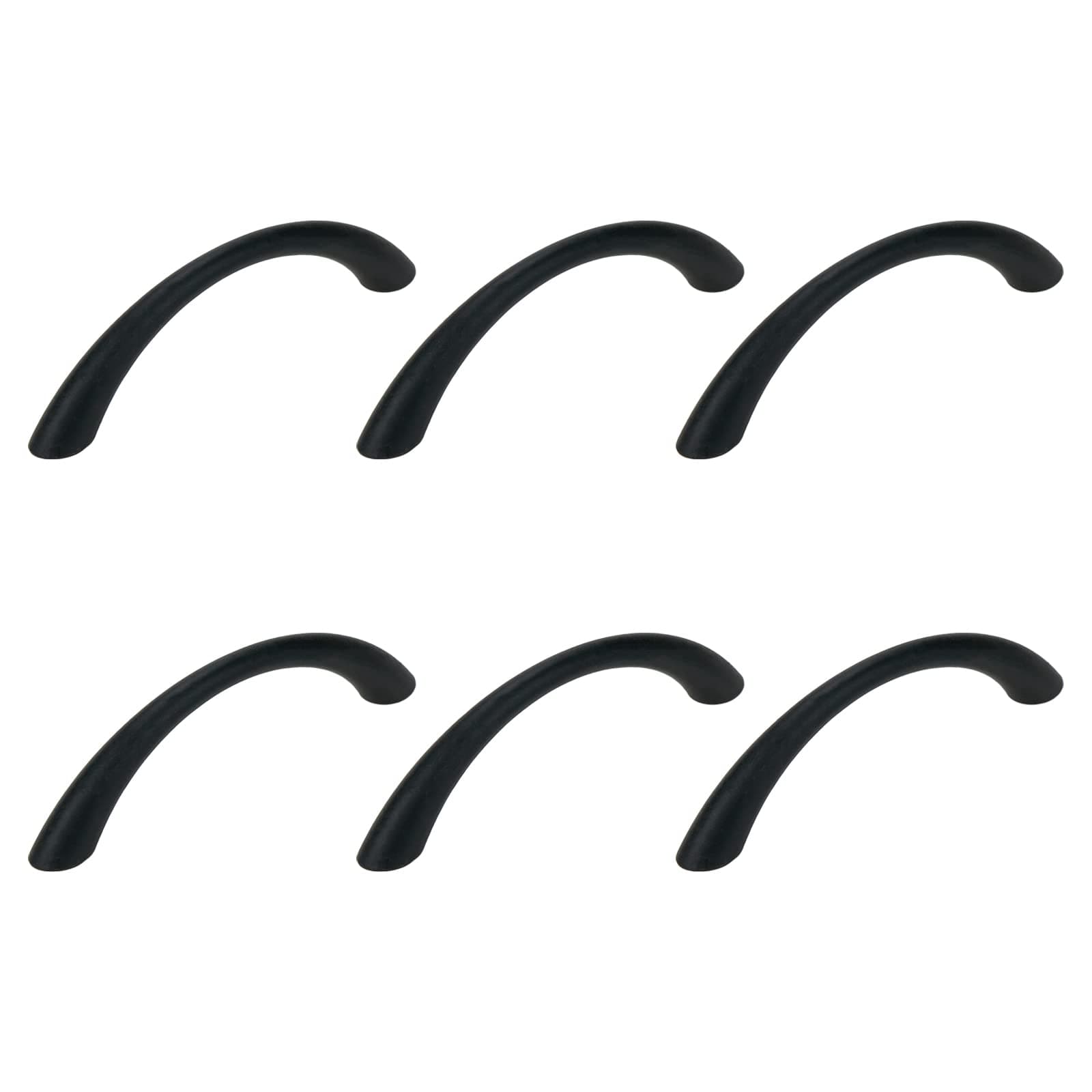 6pcs 2.9" Long Modern Curved Arch Cabinet Pulls Zinc Alloy Matte Black Bow Drawer Pulls, 2.5" Hole Center