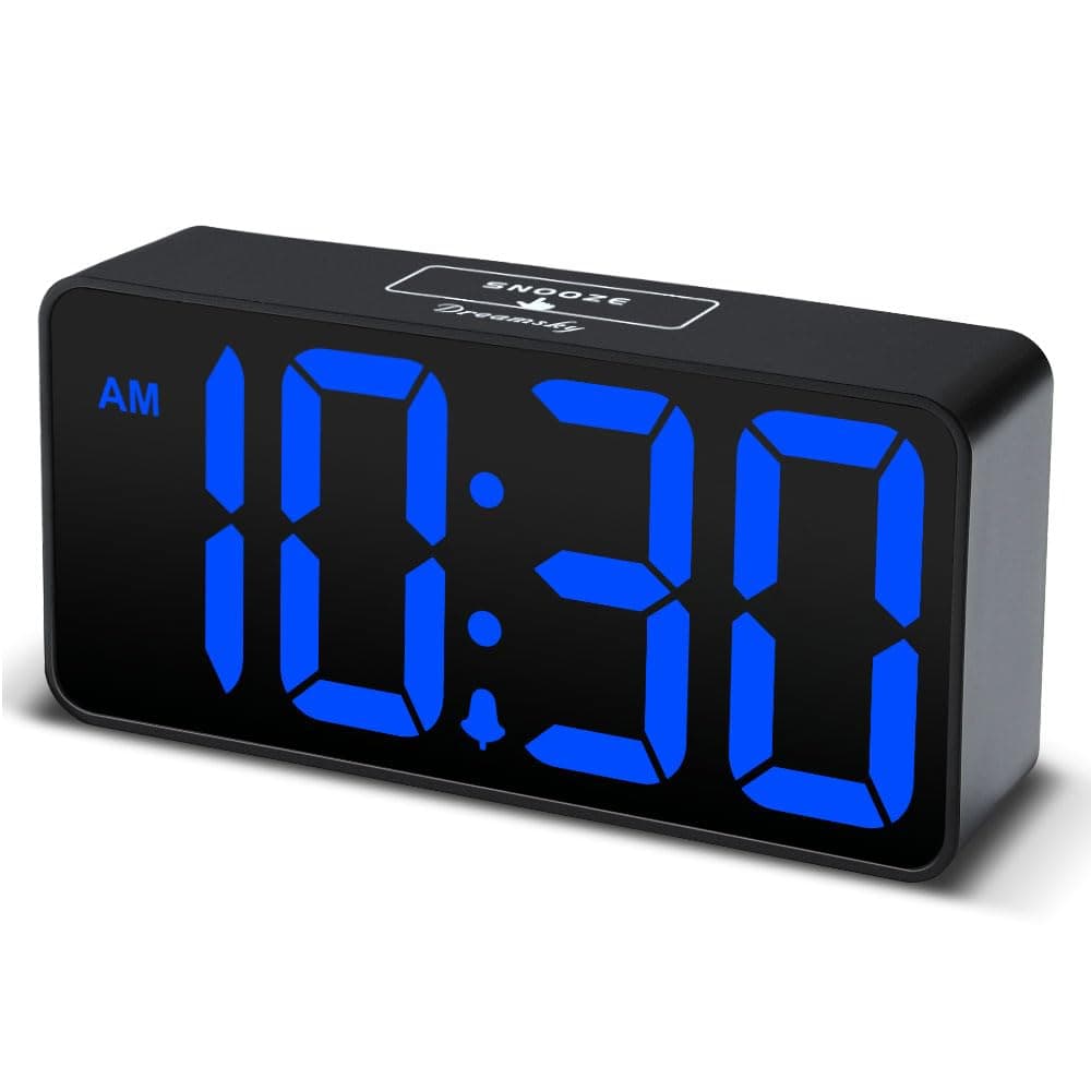 Compact Digital Alarm Clock with USB Port for Charging, Adjustable Brightness Dimmer, Blue Bold Digit Display, Adjustable Alarm Volume, 12/24Hr, Snooze, Bedroom Desk Alarm Clock.