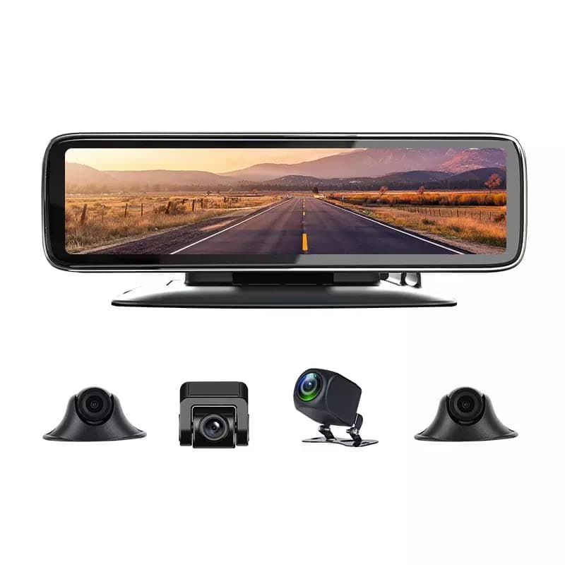 BLACKPOOL 360° 4 Channel Dashboard Digital Camera Full Hd 12" IPS Touch Mirror Screen Dash Digital Camera with Enhanced Night Vision, Parking Assistance, G-Sensor, and Loop Recording
