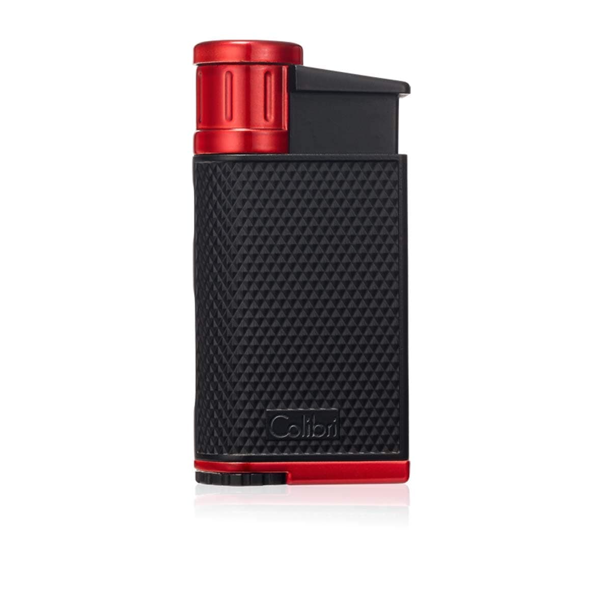 EVO Angled Single Jet Flame Refillable Butane Torch Lighter, Windproof, User-Friendly with Pachmayr Grip, Blue Fuel Window and Adjustable Flame - Sleek Design (Red)