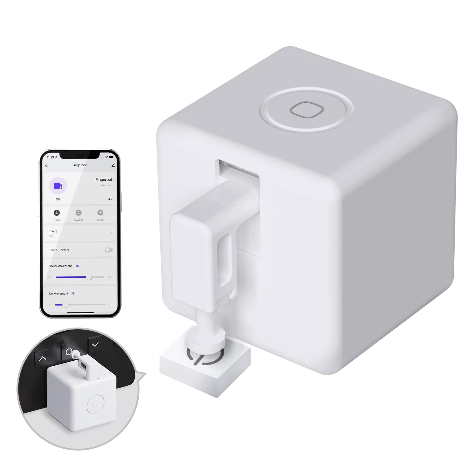 MOES Fingerbot Plus Smart Button Pusher No Wiring Switch, Upgrade with Touch Control, Work with Smart Life App, Add MOES Tuya Bluetooth Hub Make it Compatible with Alexa,Google Home and Timer Control