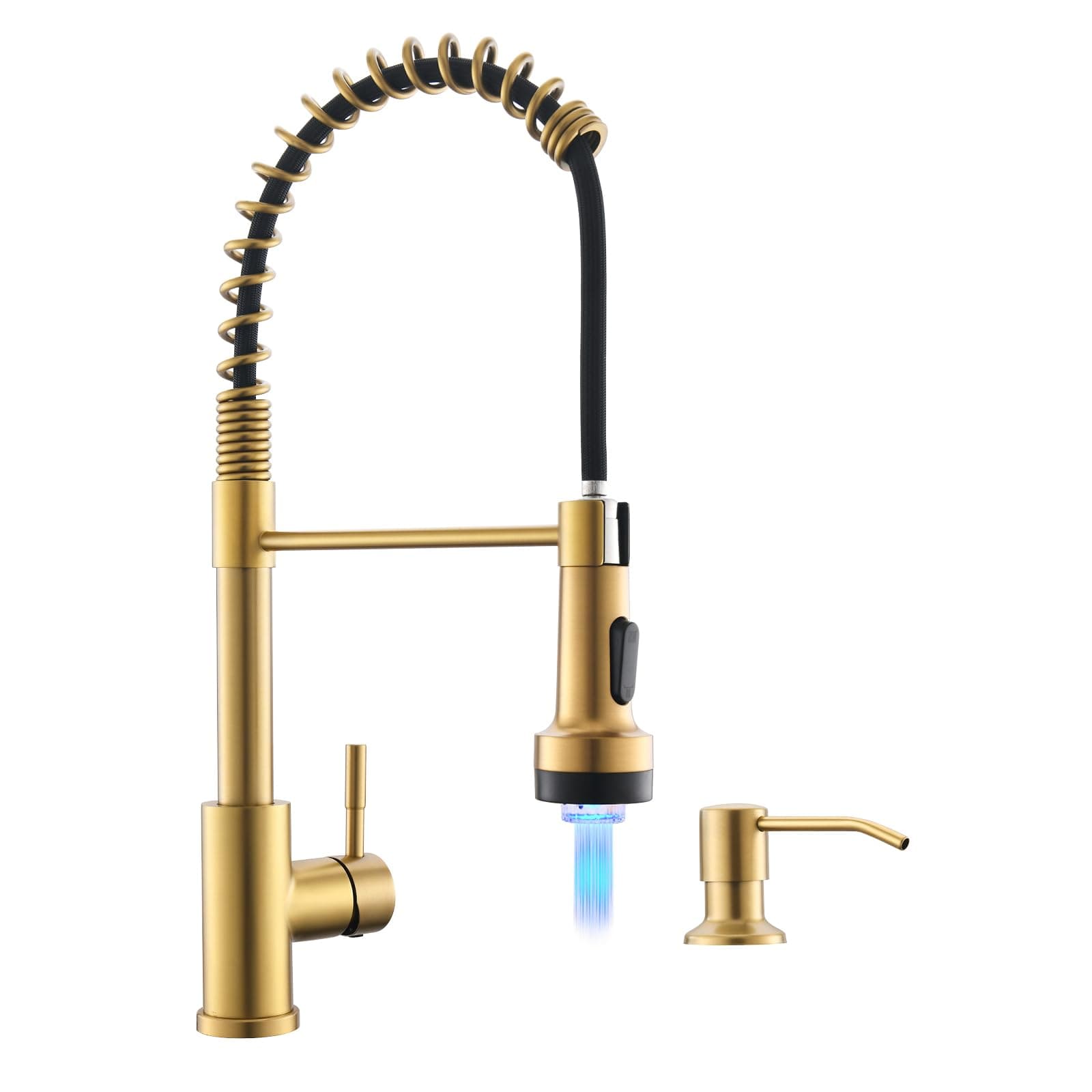 GIMILI Brushed Gold Kitchen Faucet with Pull Down Sprayer with Soap Dispenser Single Handle LED Kitchen Sink Faucet