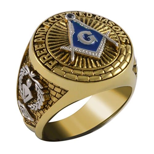 Handcrafted Square And Compass Masonic Blue Stone Free and Accepted Masons Ring Yellow Version 18k Gold Pld BR-18 (9)