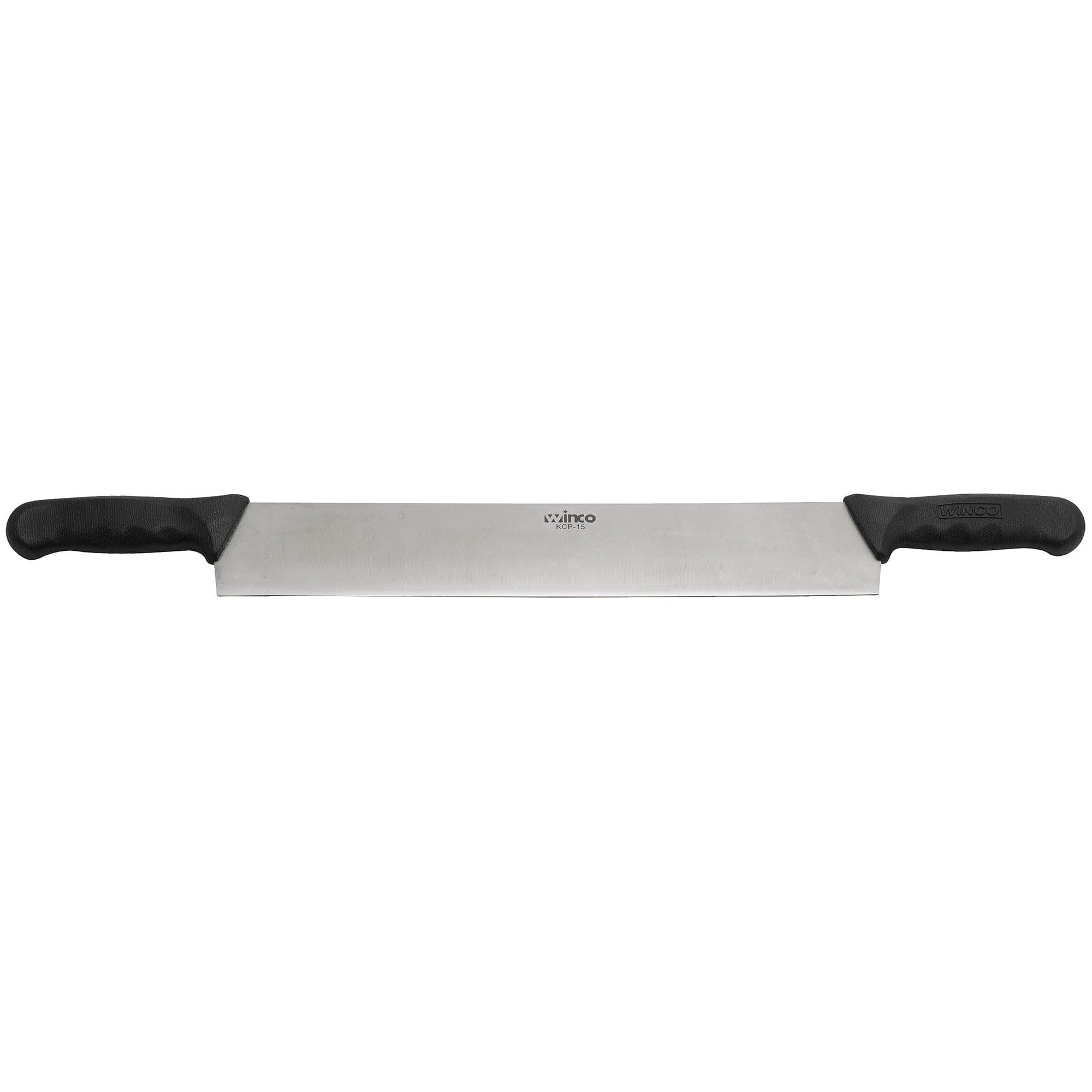 Double Handle Cheese Knife ~ 15 Inch Blade ~ 5" Black Plastic Handles ~ Use for Cheeses, Cakes, Vegetables, Soaps, Etc.