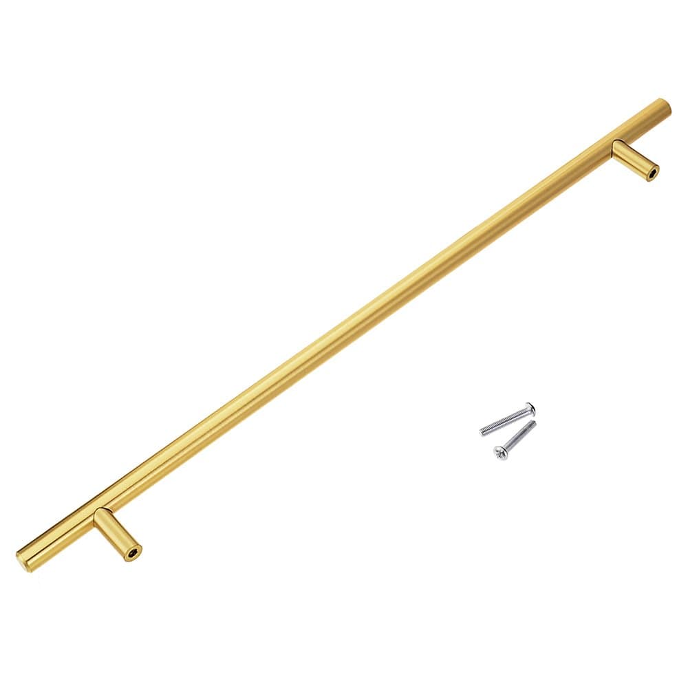 701-320BB Brushed Brass Modern Gold Cabinet Pulls Long Solid Euro Style T Bar Kitchen Cabinet Handles- 12-5/8" (320mm) Hole Centers- 1 Pack