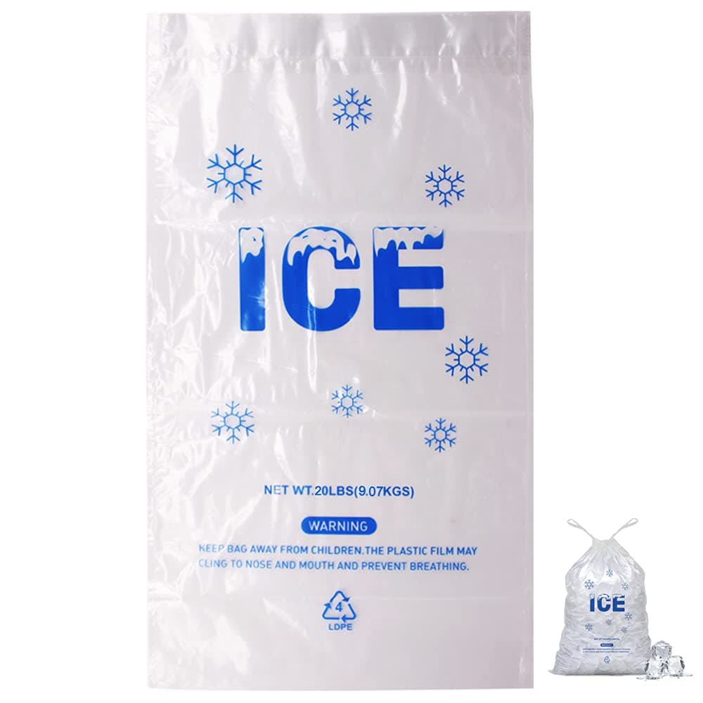 100 PACK 20 lb. Plastic Drawstring Ice Bags 14 x 28 Inch Heavy-Duty Ice Bags with Plastic Draw String (2.8mil Thickness)