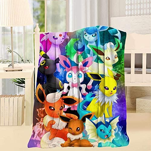 BEKAIHOME Eev-EE ES-Peon Rainbow Evolution Luxurious Fur Blanket Smooth Soft Print Throw/Twin Blanket for Sofa/Bed/Office Twin 60x80inch