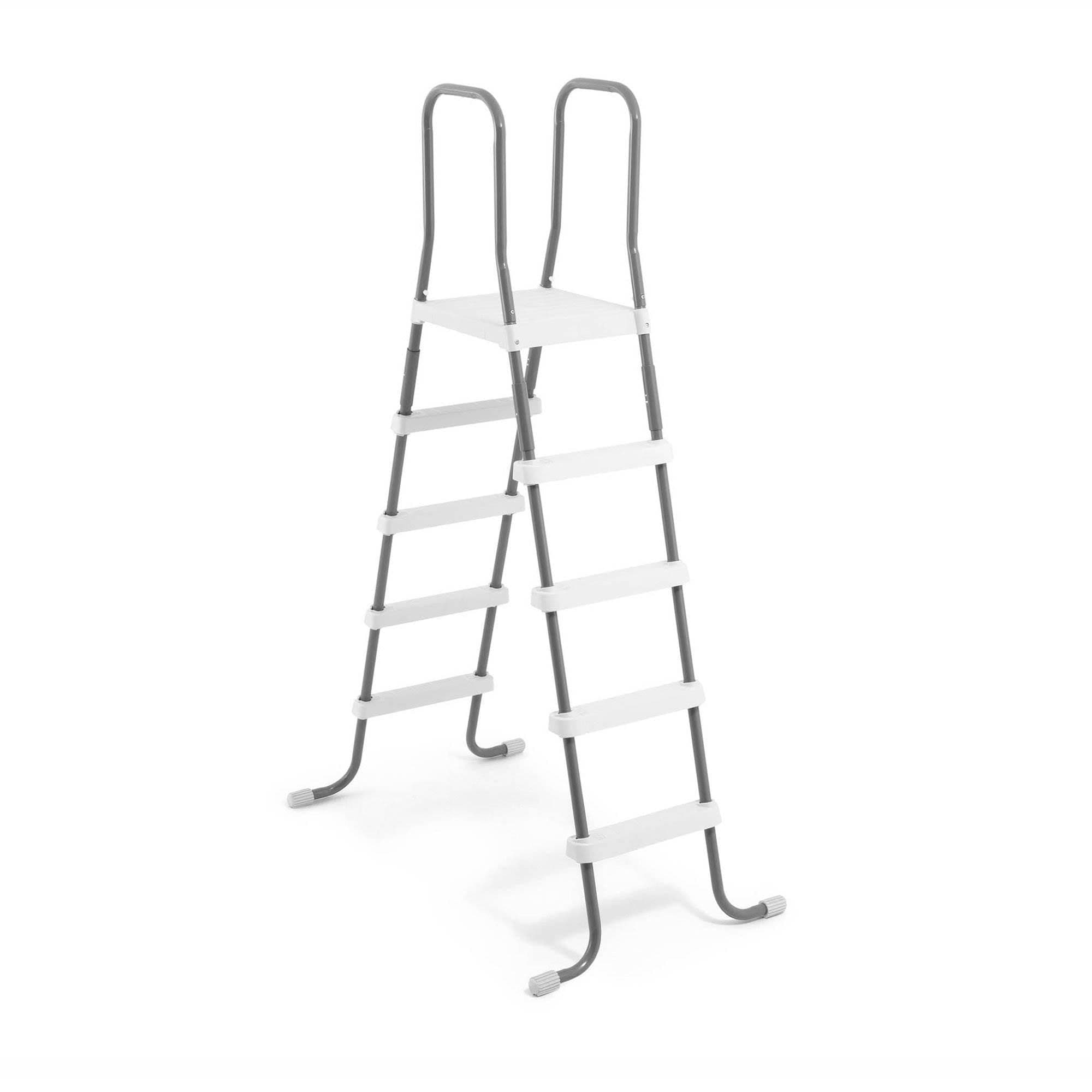 28067E Steel Frame 52" Pool Entry Step Ladder with Secure Non-Slip Steps for Above Ground Outdoor Swimming Pools, Silver