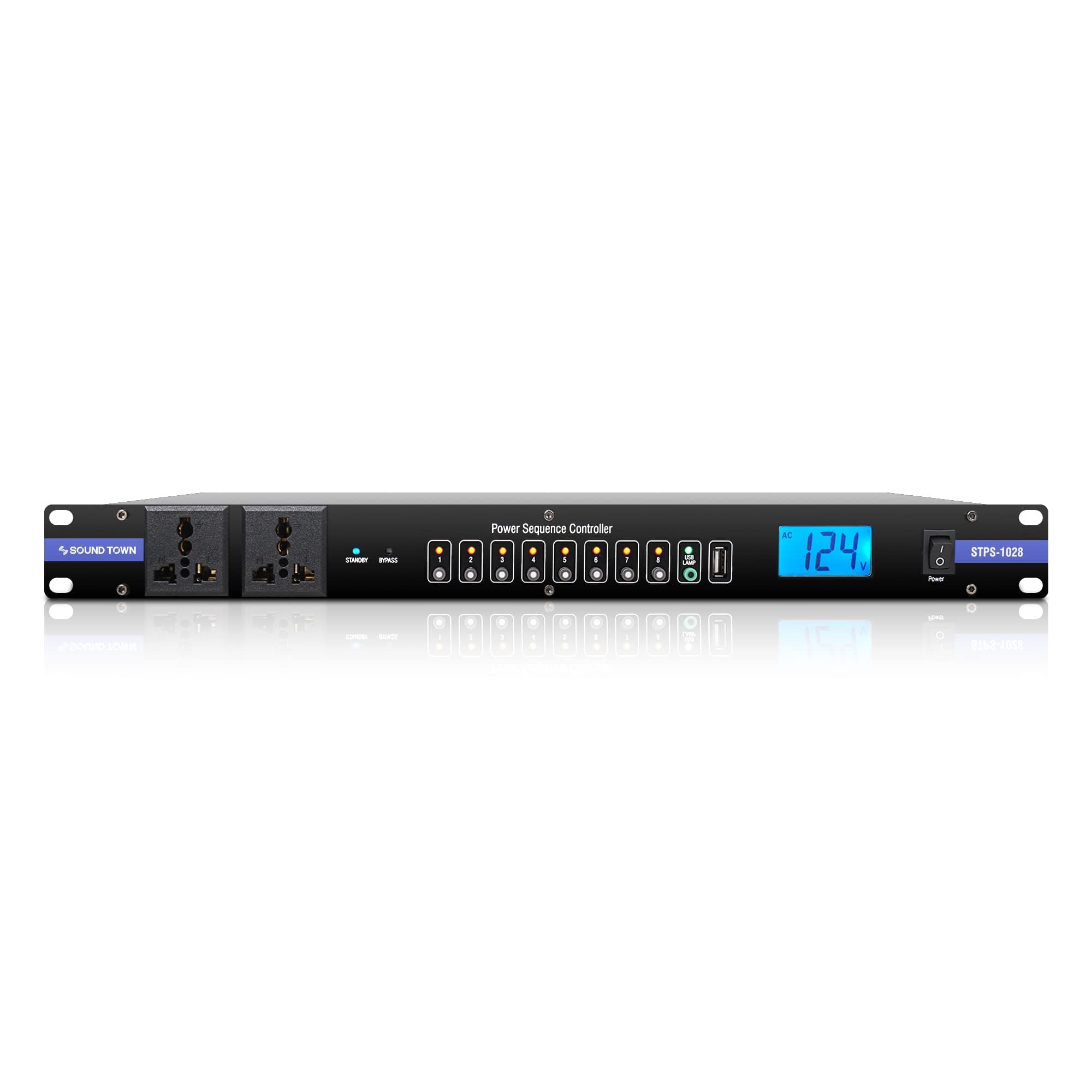 Rack-Mountable AC Power Conditioner/Sequencer with 10 Outlets, Protection, Voltage Display, for Stage, Studio, Home Theater (STPS-1028)