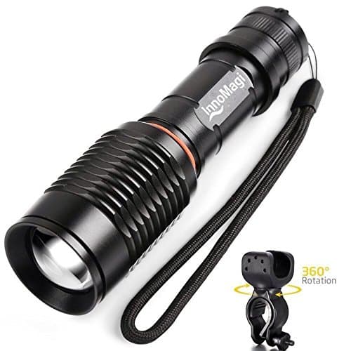 LED Torch Flashlight Glare CREE XML T6 Waterproof Telescopic Adjustable Focus,5-Speed Mode And 360 Bike Mount,water Resistant- InnoMagi