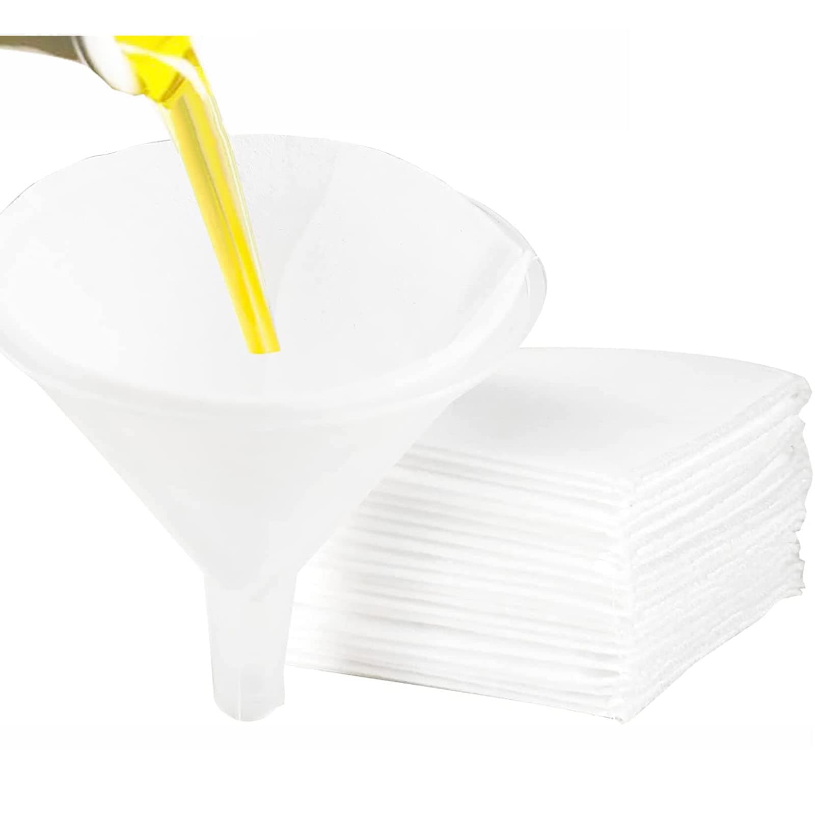 Non Woven Filter Cones 50 Pack Cooking Oil Strainer Deep Fryer Oil Filters with 1 Funnel Holder for Restaurants, Kitchen, Cafes, Food Trucks, Hotels