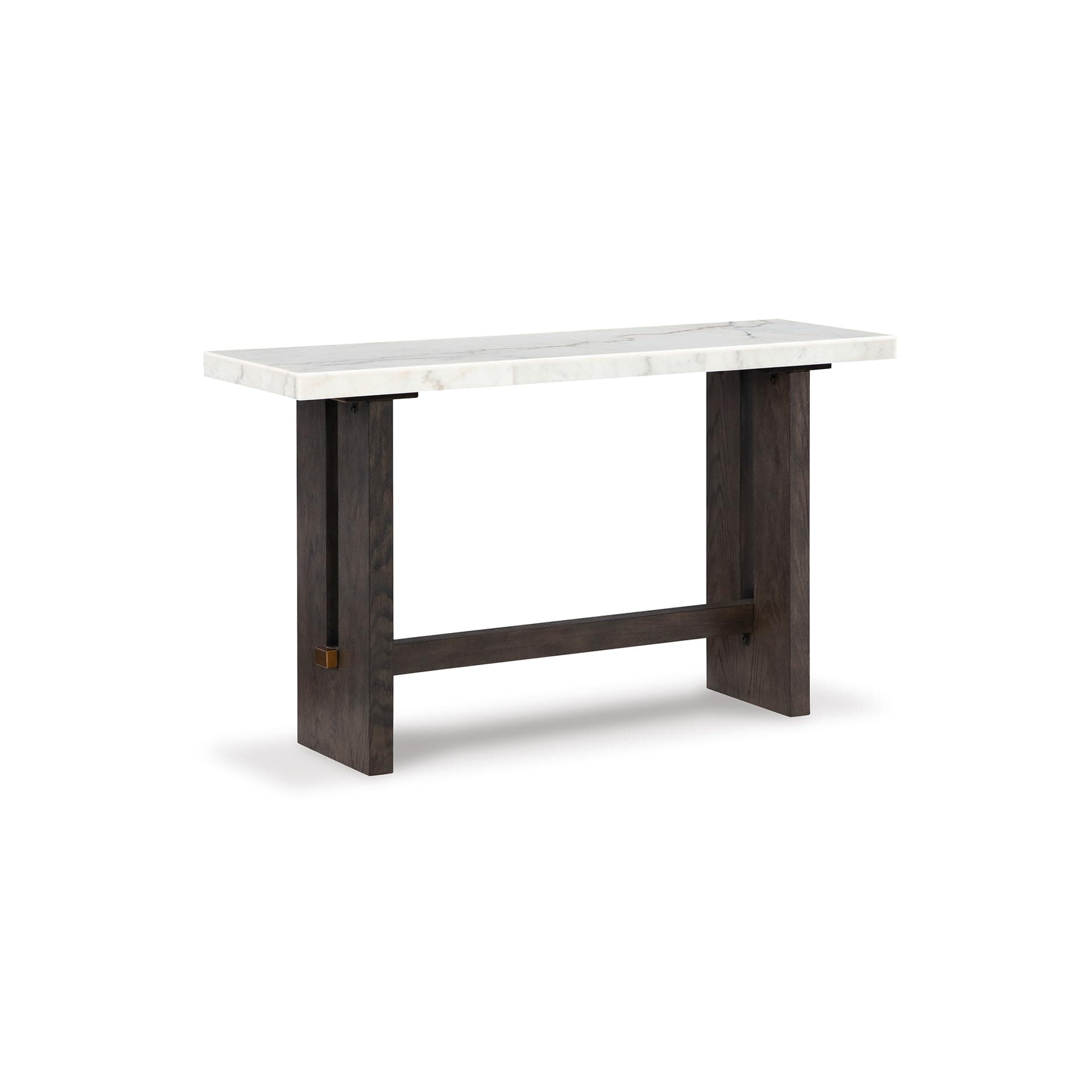 Signature Design by Ashley Burkhaus Traditional Rectangular Sofa Table with Marble Tabletop, Dark Brown & White