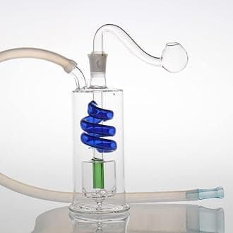 Mini Bong 10mm Portable Oil Burner Glass Water Bong Smoking Pipe Bubbler Bong Small Oil Dab Rigs for Smoking Bongs Glass Pipe Send Silicone Hose (12cm Bong) (Blue BongPipe)