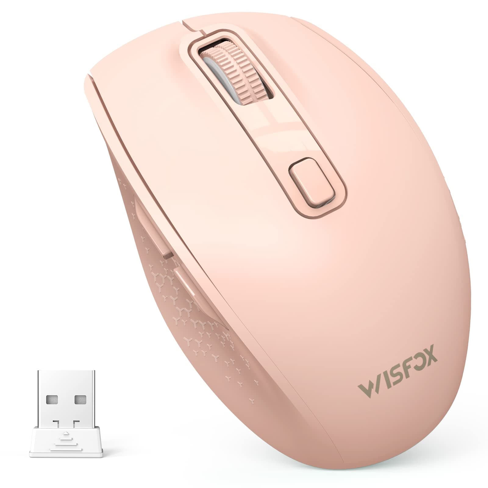 WisFox Bluetooth Mouse, Silent Wireless Mouse Come with 2 Modes (Bluetooth 3.0/5.0 + USB), Multi-Device Portable Cordless Mouse for Laptop, iPad, MacOS, PC, Windows, Android (Pink)