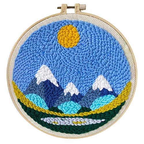 Maydear Punch Needle Starter Kit for Beginner Cartoon Rug Hooking Beginner Kit, with an Embroidery Pen and 9.8'' Hoop - Landscape