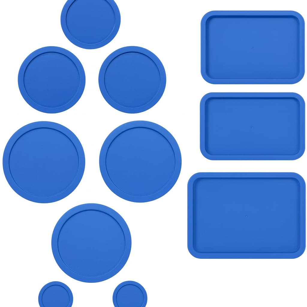 Replacement Lids for Pyrex Containers (1) 1-Cup (2) 2-Cup (2) 4-Cup (1) 7-Cup (2) 3-Cup (1) 6-Cup Round Rectangle (Blue)