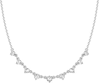 PAVOI 14K Gold Plated Station Necklace - Simulated Diamond BTY Layering Necklaces - Womens CZ Chain, 17 Inches, White Gold, Cubic Zirconia