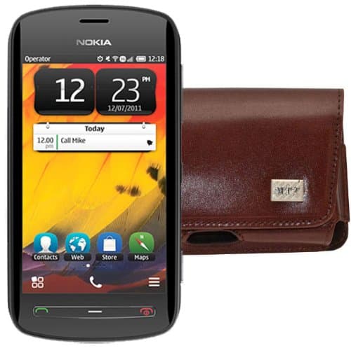 Original MTT Horizontal Leather Mobile Phone Case for Nokia 808 PureView with Belt Clip and Safety Loop in braun