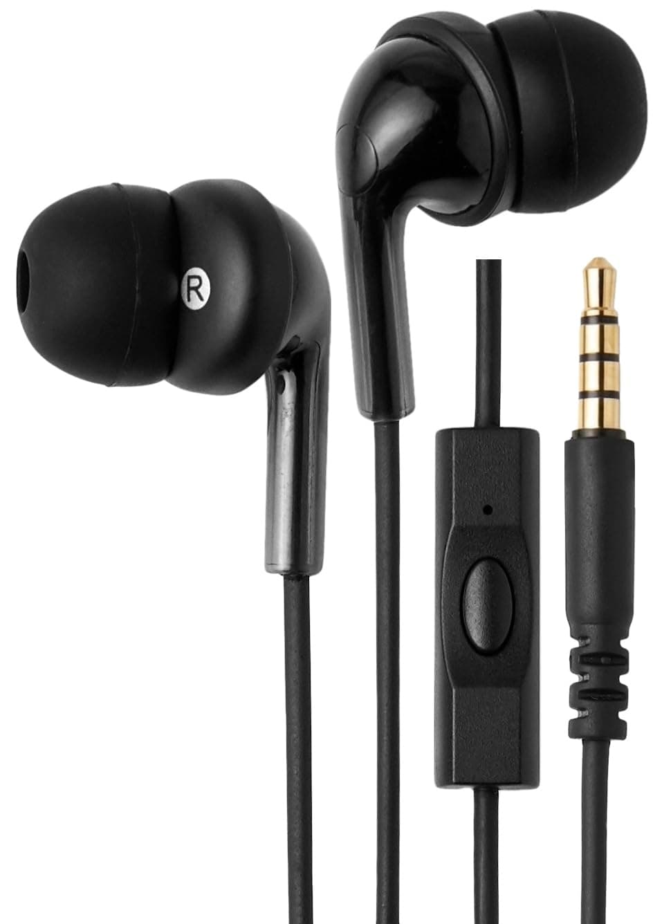 Wired Earbuds with Microphone, In-Ear Headphones, 3.5mm Jack, High Definition Sound, Secure Fit, 4.2 ft Cable, S/M/L Ear Tips, Black