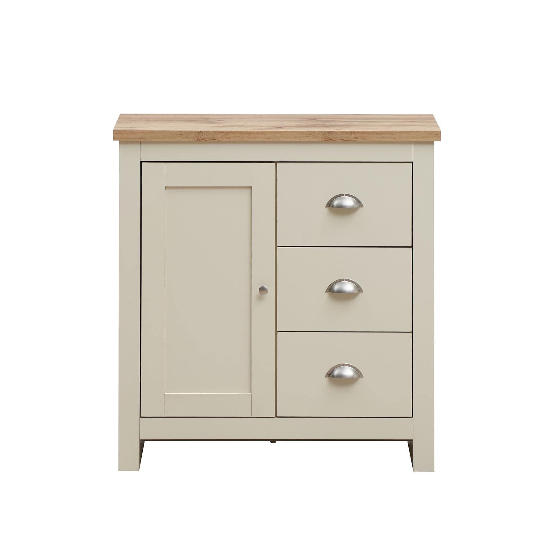 Timber Art Design UK Lisbon Sideboard 3 Drawers Storage Multi Unit Cabinet Cupboard Solid Wooden Sideboard - Cream Oak