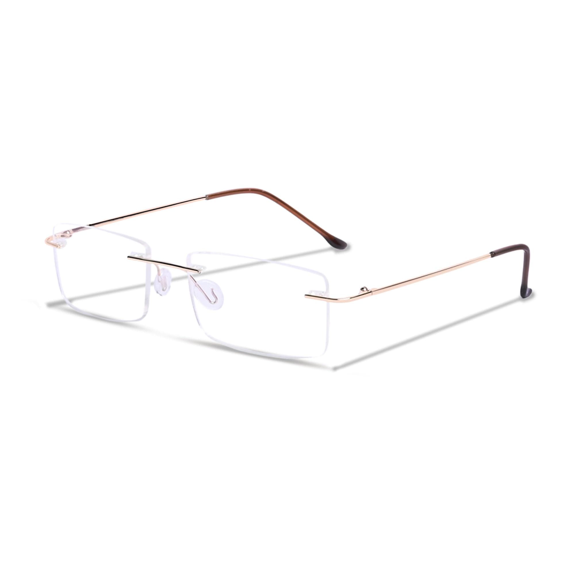Zero Power Blue-Cut Computer Glass Anti glare Block Harmful Rays Rim less Rectangle Eye wear Spectacle Eye Frame