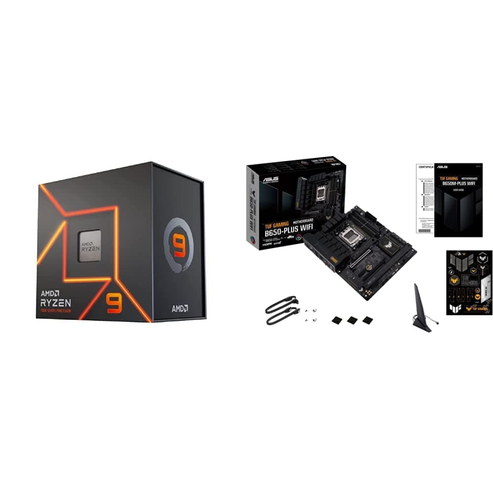 AMD Ryzen™ 9 7900X 12-Core, 24-Thread Unlocked Desktop Processor ASUS TUF Gaming B650-PLUS WiFi Socket AM5 (LGA 1718) Ryzen 7000 ATX Gaming Motherboard(14 Power Stages, PCIe® 5.0 M.2 Support)