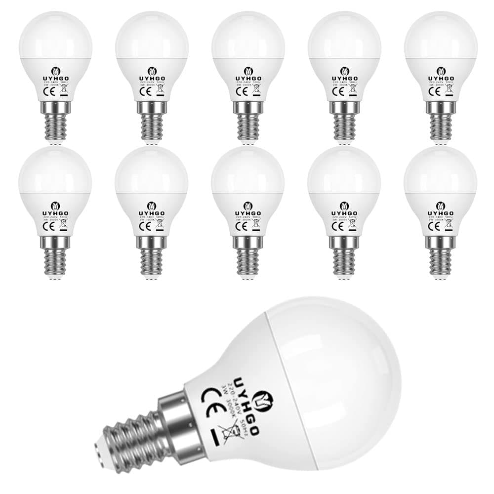 LED E14 Small Edison Screw Golf Ball P45 Bulb, 3W (Equivalent to 25W), Warm White, Non Dimmable - Pack of 10
