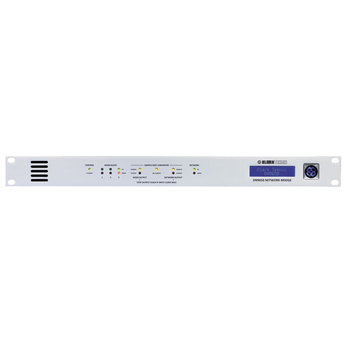 New Klark Teknik | High-Performance 1-Unit Rackspace Digital Audio Network Bridge, DN9650 with Ethernet Control Port for Remote Computer Connection and Bidirectional Asynchronous Sample Rate