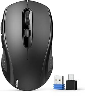 TECKNET Bluetooth Mouse, 4000DPI Wireless Mice for Laptop 2-in-1(BT 5.0/3.0+2.4Ghz) Computer Portable PC Mouse Wireless with USB Receiver for Mac (USB-A/C+Bluetooth, Black)